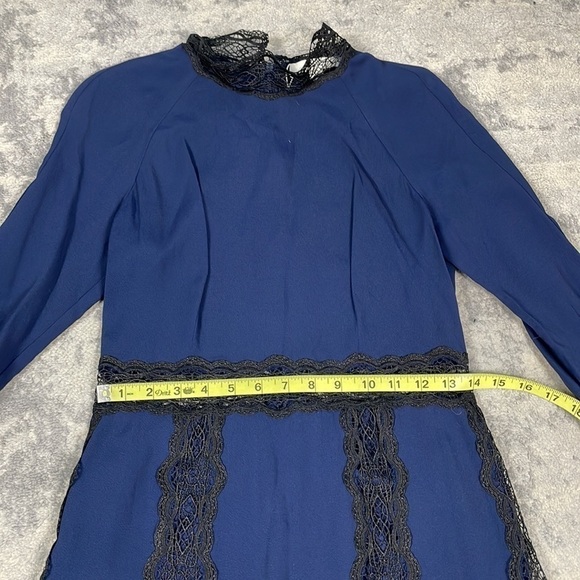 NWT Jonathan Simkhai Navy Blue Black Lace Fit Flare Dress Long Bell Sleeve Sz 6 - Picture 8 of 12